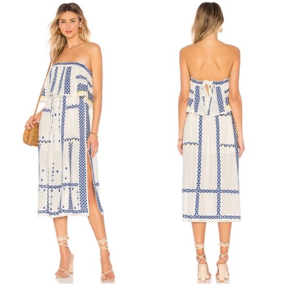 Free People Dresses & Skirts - Elegant Blue and White Strapless Dress